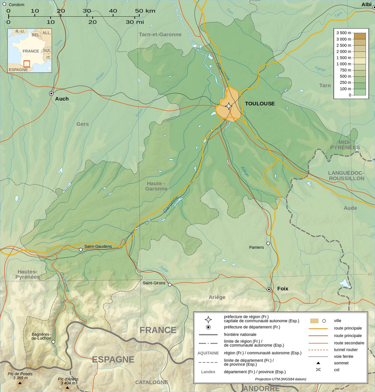 ਦੇ topographic ਨਕਸ਼ਾ ਟੁਲੂਜ਼